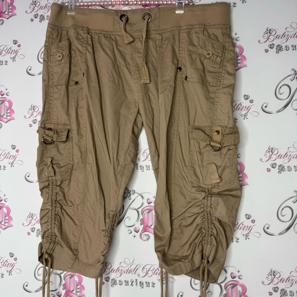inc cargo pants capri tan brown beige straps adjustable cinch length joggers - Picture 3 of 7